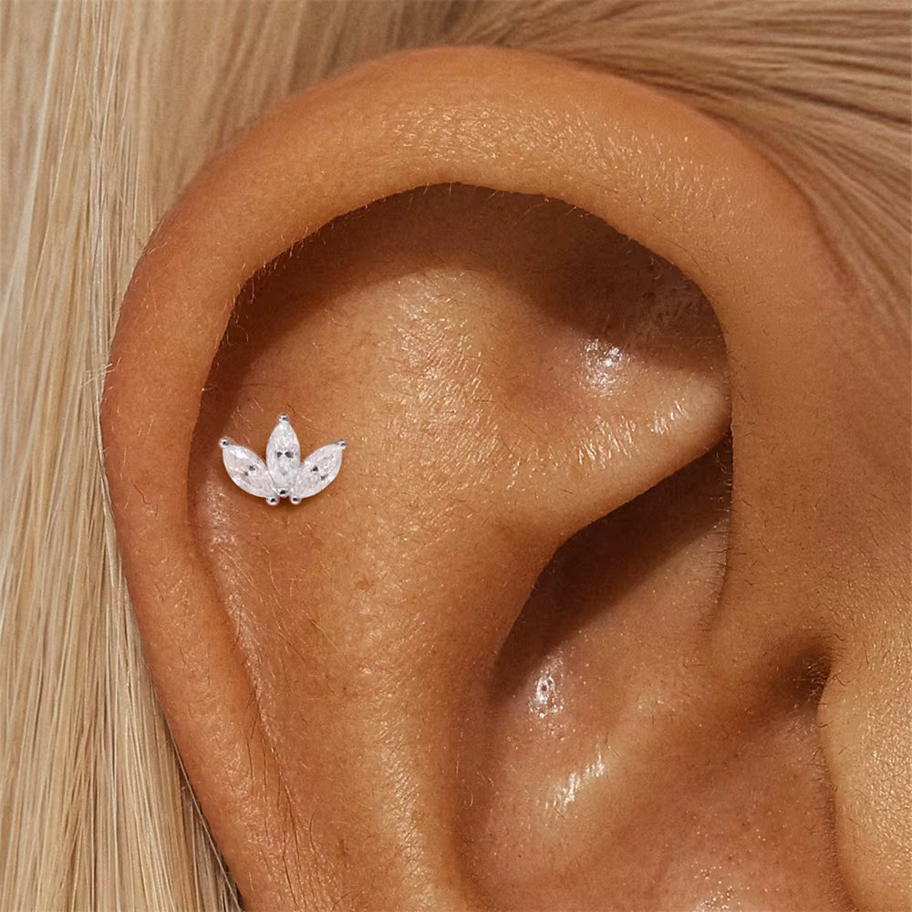 moissanite cluster stud earring in 925 sterling silver for lobe and cartilage piercings