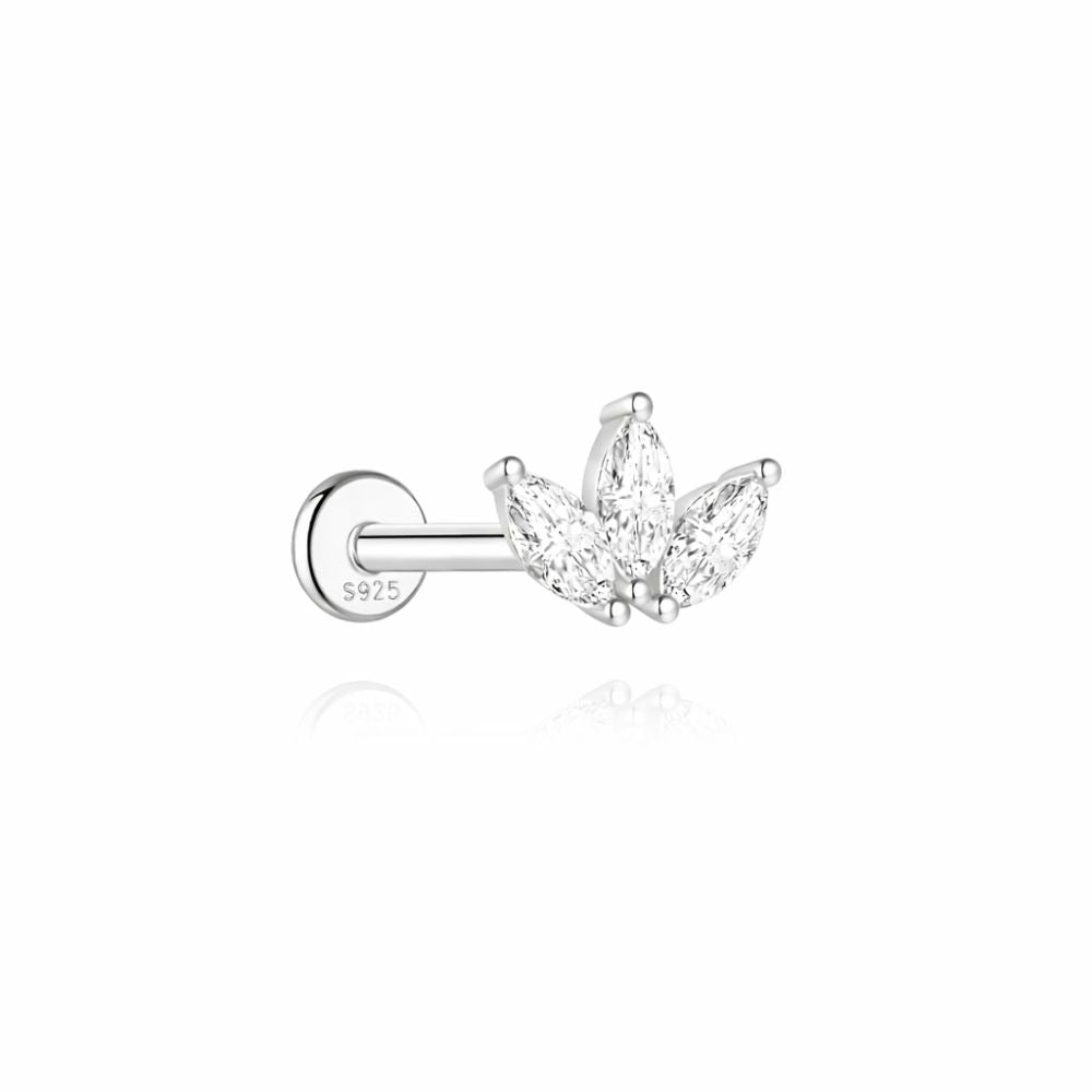moissanite floral stud earring in 925 sterling silver for lobe piercing