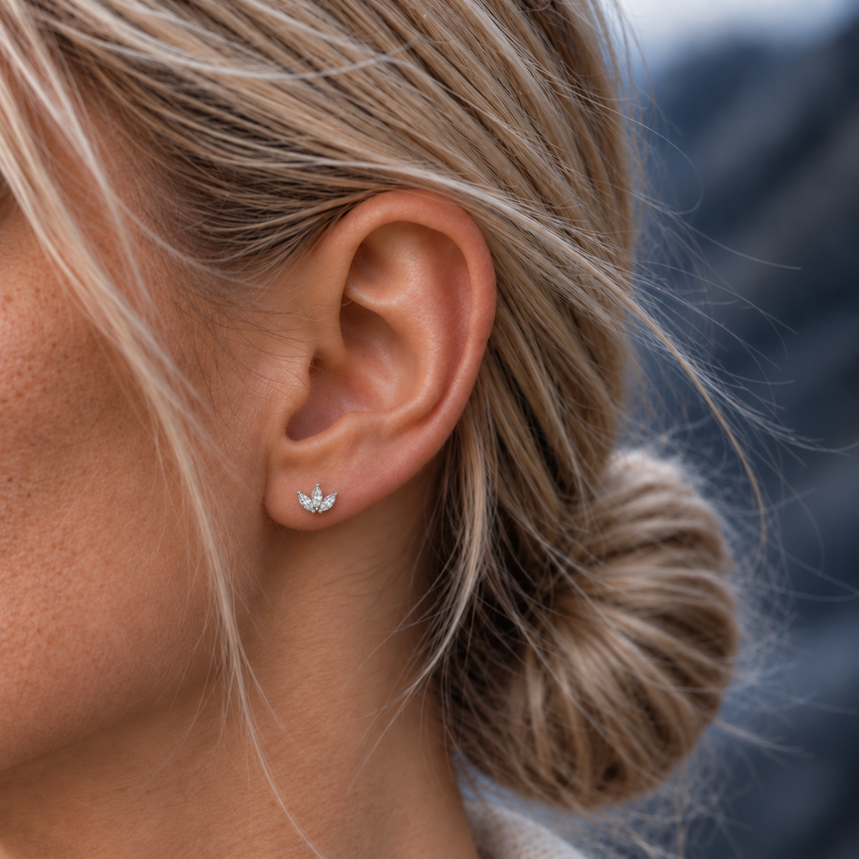 Petal Bloom – Moissanite Flat Back Lotus Stud