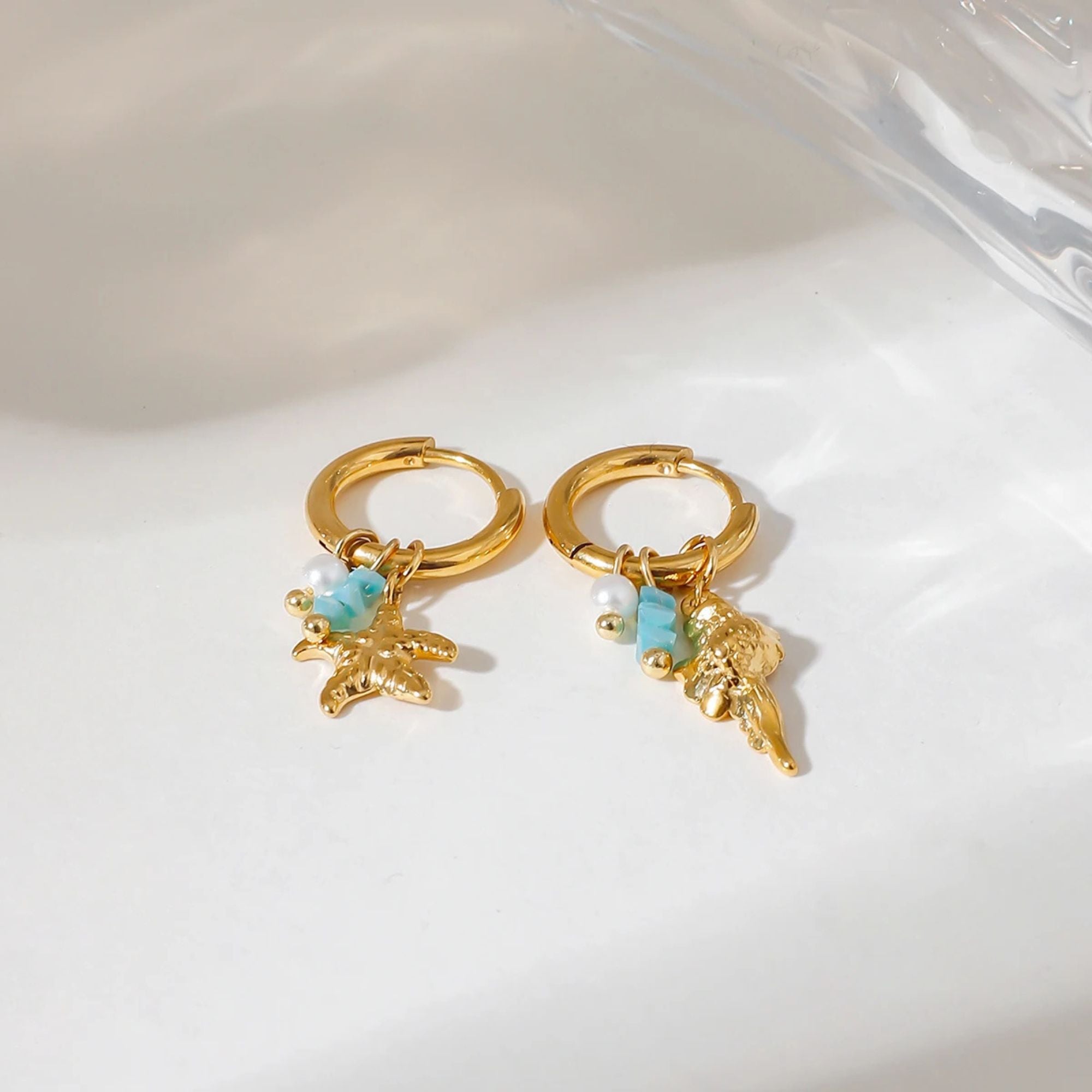 Seaside Hoop Earrings with Charms – Waterproof & 18K Gold Plated