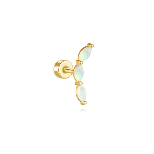 Opal cartilage climber earring in 925 sterling silver with curved design for helix and ear stack styling