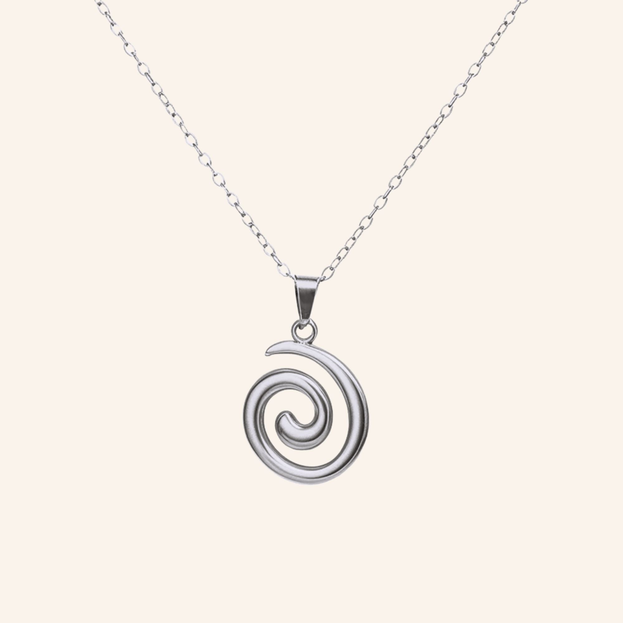 Silver spiral pendant necklace – minimalist waterproof stainless steel chain jewelry