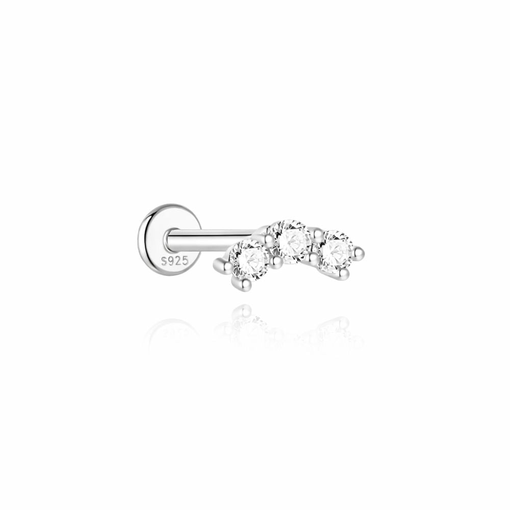 moissanite curved stud earring in 925 sterling silver for helix cartilage piercing