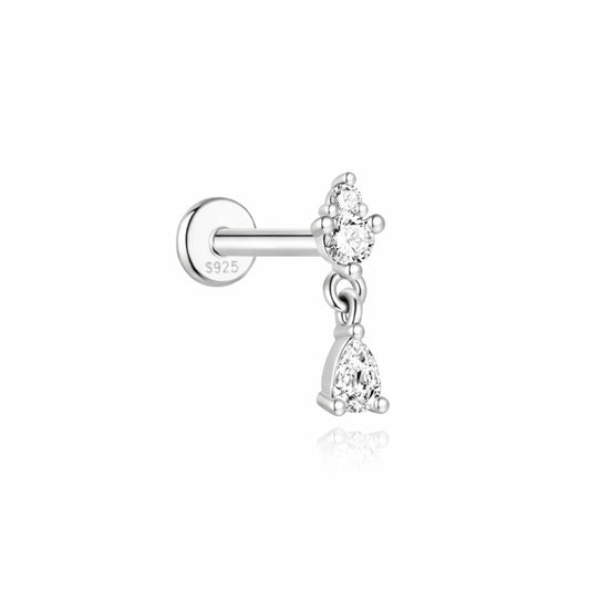 moissanite drop stud earring in 925 sterling silver with dangling design for lobe and cartilage piercings