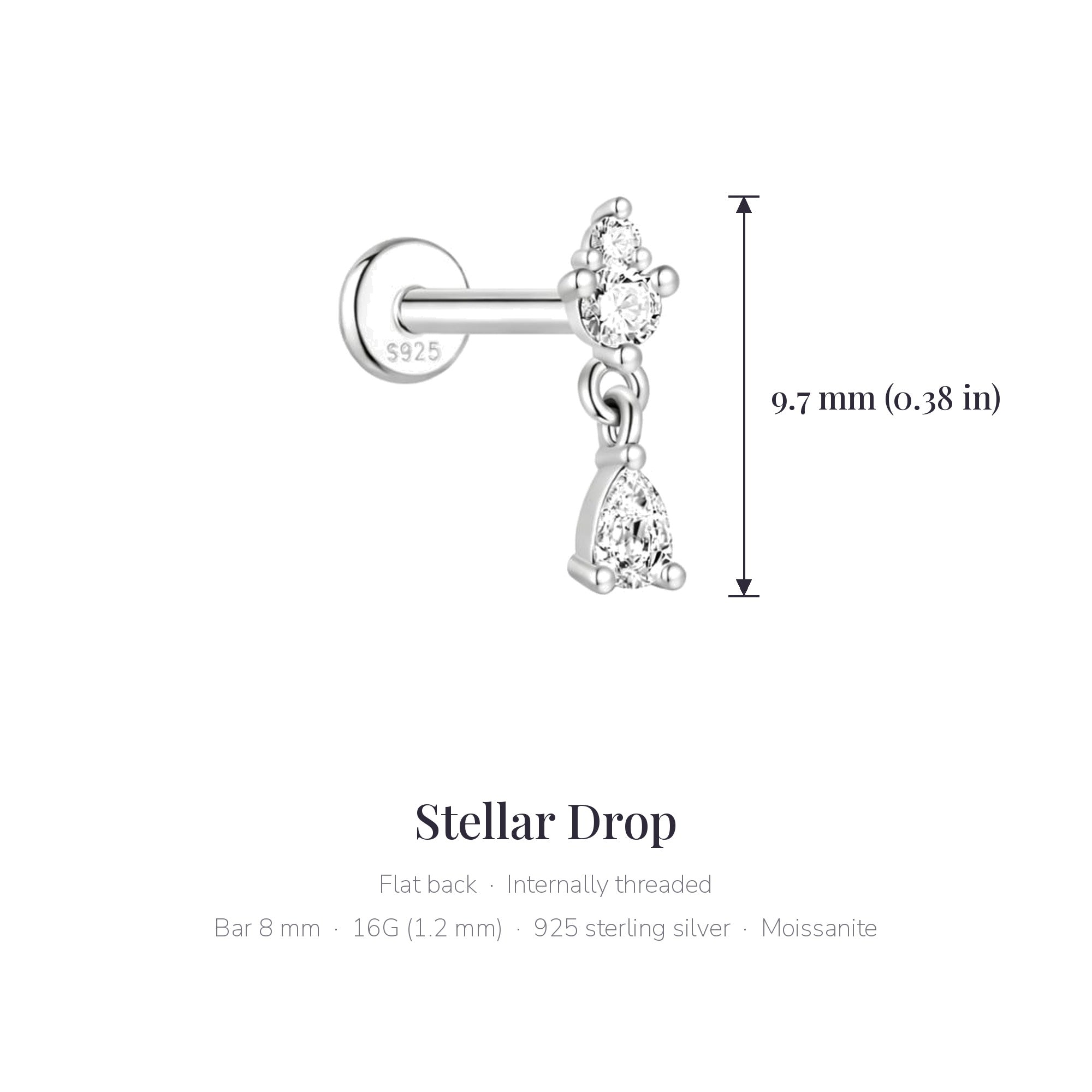 Stellar Drop – Moissanite Flat Back Drop Stud