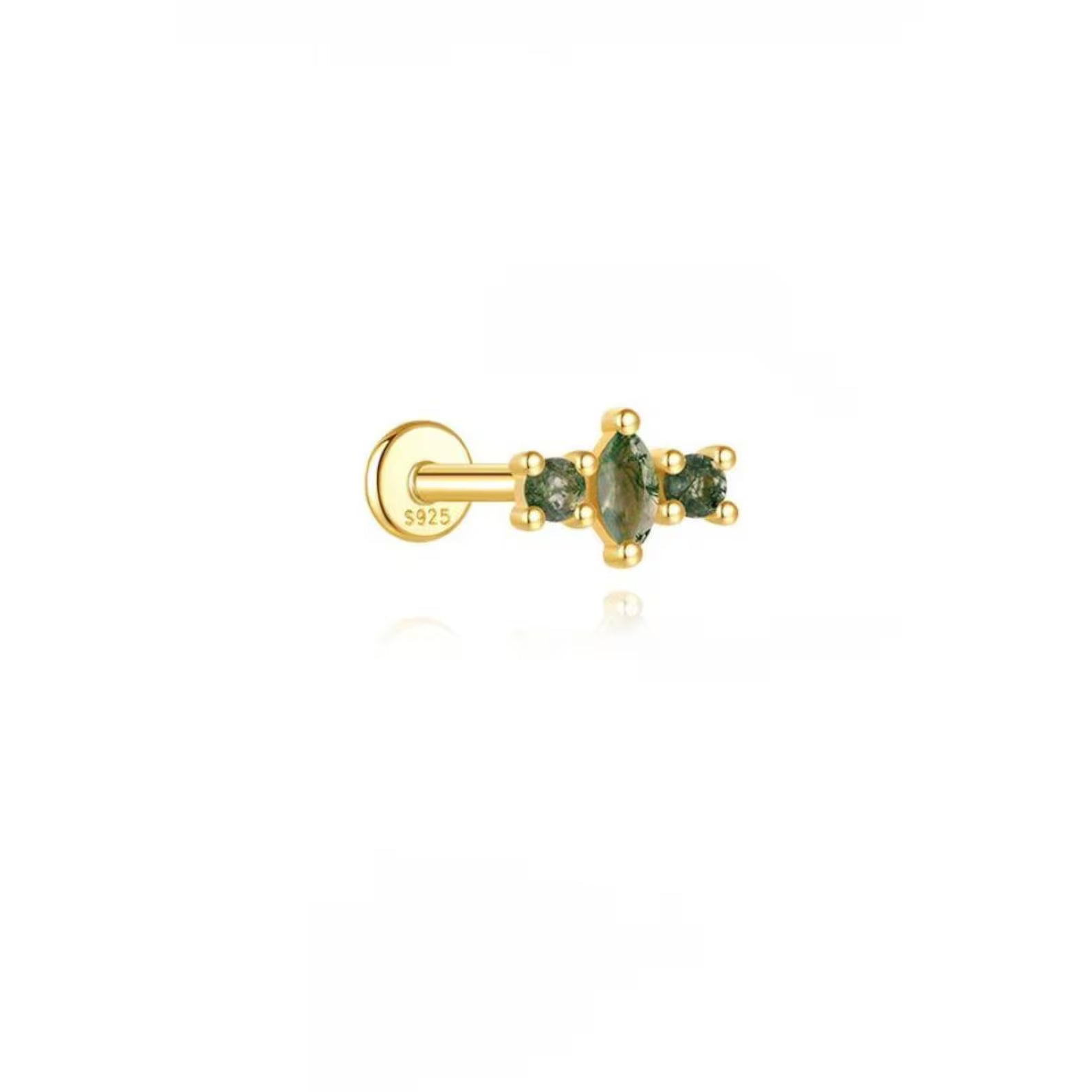 moss agate geometric stud earring cartilage gold 925 sterling silver green ear stack jewelry