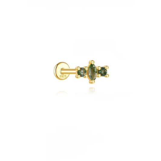moss agate geometric stud earring cartilage gold 925 sterling silver green ear stack jewelry